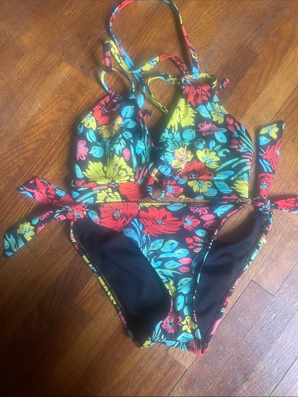 Floral Halter - Black with Bright Floral Print
